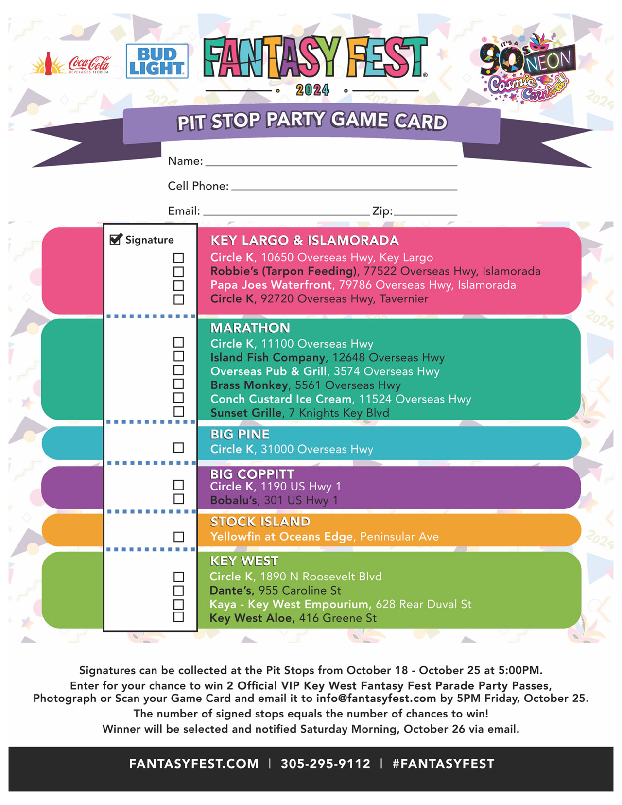 Pit Stop Party Game Card